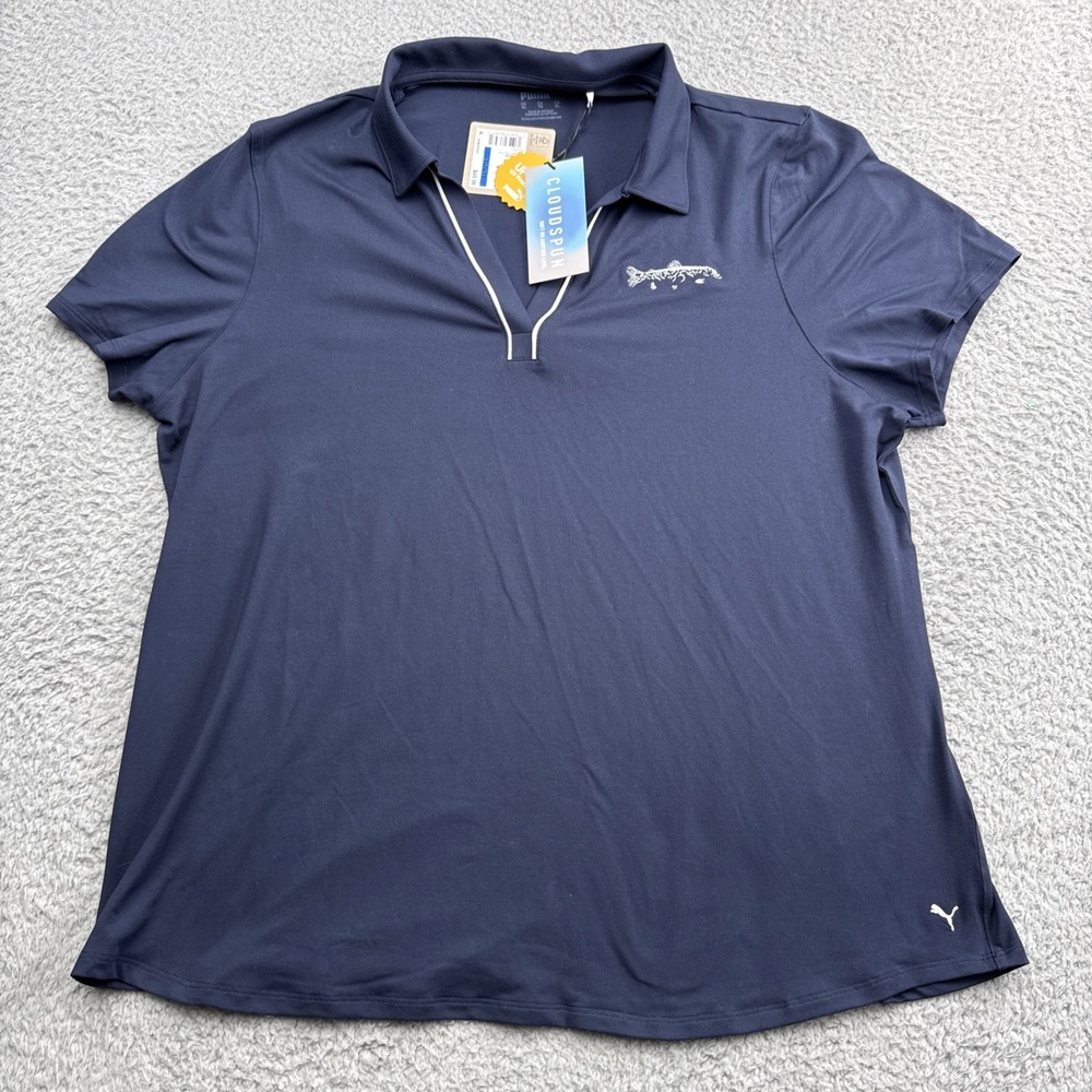 Puma Cloudspun Piped Golf Shirt Polo Womens XL Blue Performance Pickleball Tech